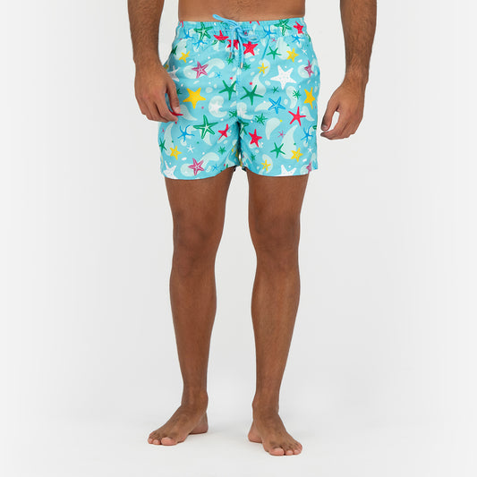 Seashell Stars Swimming Short - Sky Blue
