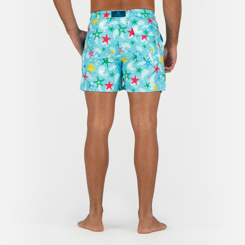 Seashell Stars Swimming Short - Sky Blue
